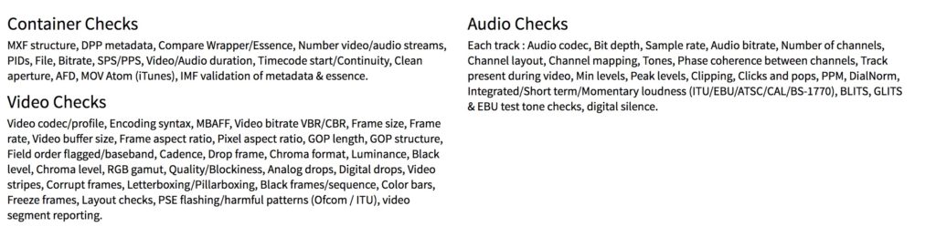 A summary of defects that Vidchecker auto-detects.
