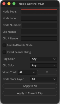 "Node Control", a bespoke Resolve plugin Tashi wrote